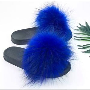 Summer Fluffy Fur Slippers Women Shoes Raccoon Fur